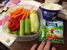 Healthy Lunch Idea Veggies And Make Your Own Ranch Dip Using Plain Oikos Greek Yogurt And Hidden Valley Ranch Healthy Lunch Healthy Recipes Healthy Meal Prep