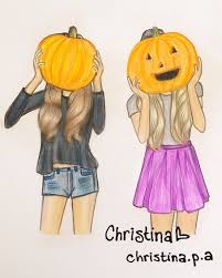 Fall Drawing Of Best Friends With Pumpkins Done With Prismacolors Drawings Of Friends Bff Drawings Fall Drawings