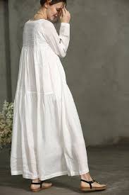 Robe Longue De Lin Blanc Robe Une Robe En Lin Blanc Etsy Iranian Women Fashion Fashion Boxy Dress