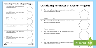 A regular polygon is equilateral (it has equal sides) and equiangular (it has equal angles). Calculating Perimeter Of Shapes Worksheet Regular Polygons