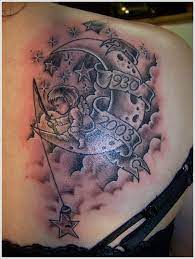 3 Tattoo The Little Child Fishing For Stars Is Super Cute And This Probably Has A Lot Of Sentimental Value Cloud Tattoo Moon Tattoo Tattoos For Women