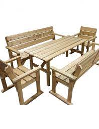 This patio bench crafted from quality metal and painted to a matt black finish, it has rich scrolling detail on the back and will grace any garden. Timber Garden Furniture Heavy Duty 6ft Table 2 Benches 2 Chairs