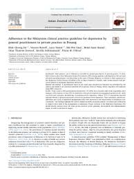Malaysia telephone code 60 is dialed after the idd. Adherence To The Malaysian Clinical Practice Guideline For Depression By General Practitioners In Private Practice In Penang