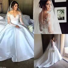 Long Sleeves Detachable Bridal Gown Satin Train Wedding Dress Custom 8 10 12 14 Detachable Train Wedding Dress Wedding Dress Train Ball Gown Wedding Dress
