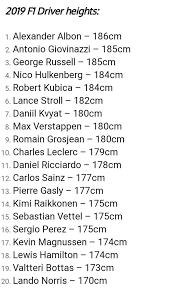 David coulthard and jenson button are both 6'0 tall. 2019 Grid F1 Driver Heights Formula1