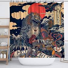 The traditional japanese bath accessories are not too many yet you can have a very satisfying and relaxing bath. Amazon Com Spanker Space Ukiyoe Colorful Japanese Monster Kylin Mythical Creatures Waterproof Fabric Bath Shower Curtain 72x72 Inches For Bathroom Accessories No Liner Needed Home Kitchen