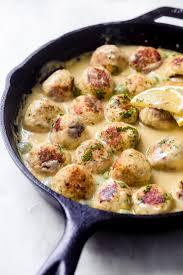 I make up big batches of meatballs and freeze them, adding them to a pot of boiling soup or into a bubbling pot of marinara sauce creates a homemade meal in minutes! Greek Chicken Meatballs In Lemon Cream Sauce Recipe Little Spice Jar