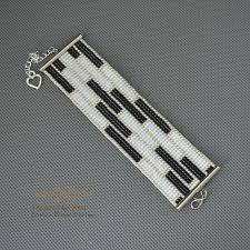Black And White Bracelet Pattern Black White Loom Bracelet Wide Bracelet Woven Bracelet Beaded Bracelet Seed Beads Bracelet Girl Women Gift Cuff Bracelet Elegant Gift Beaded Bracelets Woven Bracelets Seed Bead Bracelets
