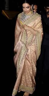 Deepika In Old Rose Golden Saree By Sabhyasachi Deepika Padukone Saree Saree Sabyasachi Sarees