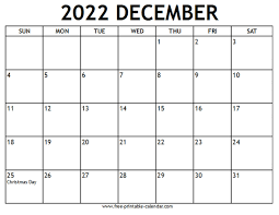 December 2022 Christmas Calendar Free Printable Printable 2022 December Calendar - Free-Printable-Calendar.com