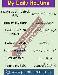 My Daily Routine In English With Urdu Hindi Translation Grammareer In 2020 Daily Routine In English Learn English Words English Worksheets For Kids