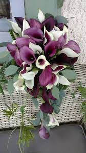 Bridal Cascade Bouquet With White Purple And Plum Calla Lilies By Floribunda Designs Hand Bouquet Wedding Calla Lily Bouquet Wedding Lily Bouquet Wedding
