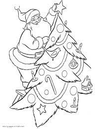 Santa claus christmas tree coloring pages. Santa Claus Decorate Christmas Tree Coloring Pages Printable Com