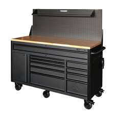 Husky 61 In 10 Drawer 1 Door 24 In D Mobile Workbench With Pegboard And Shelf In Textured Black Matte Black Matte Finis Mobile Workbench Workbench Peg Board