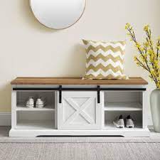 Wooden bench with storage underneath.i need something like this by my front door! Barn Door Storage Bench Wayfair