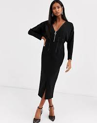 Explore the newest trends and essentials designed for any and every occasion! Asos Design Long Sleeve Zip Front Midi Dress In Black Asos