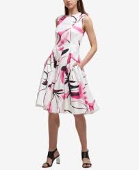 Dkny Cotton Printed Fit Flare Dress Created For Macy S Fit Flare Dress Dresses Macy Dresses