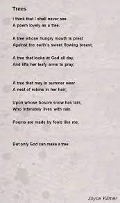 Trees Poem By Joyce Kilmer Poem Hunter Tree Poem Joyce Kilmer Poems