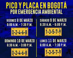 Para los días pares hábiles calendario la restricción es para placas terminadas en números pares (0, 2, 4, 6 y 8) y. Del 8 Al 11 De Marzo Nuevamente Pico Y Placa Extendido Por Alerta Ambiental En Bogota El Periodico De Chia