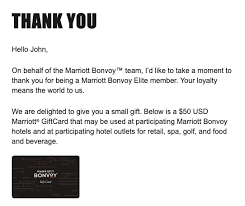 After a sale that got you a 20% discount on marriott gift cards, marriott bonvoy is out offering to trigger the promotion, all you have to do is buy at least 2,000 marriott bonvoy points in a transaction. Marriott Bonvoy Thank You For Your Loyalty Gift Card Received Via E Mail Flyertalk Forums