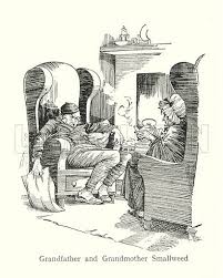 Dickens character: Grandfather and Grandmother Smallweed stock image