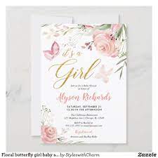 Floral Butterfly Girl Baby Shower Invitation Zazzle Com Floral Baby Shower Invitations Butterfly Baby Shower Invitations Baby Shower Invitations