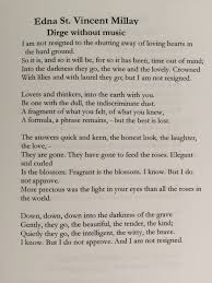 Dirge Without Music Edna St Vincent Millay 1892 1950 Funeral Poems Poems Beautiful Edna St Vincent Millay