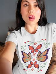 Butterfly Tshirt Hygge Polish Folk Art Tshirt Cottagecore Clothing  Aesthetic Clothing Boho Shirt Floral Botanical Shirt Garden Shirt