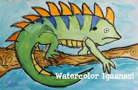 Draw two overlapping curved lines on top of the iguana's head, forming the brow. Watercolor Iguana Art Lesson Deep Space Sparkle
