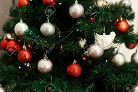 I actually don't use too much red for christmas. Silver And Red Christmas Ornaments Hanging From Green Christmas Stock Photo Picture And Royalty Free Image Image 82557067