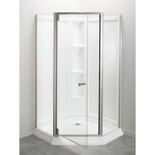Sterling Solitaire Economy 42 In X 29 7 16 In X 78 1 4 In Corner Shower Kit With Shower Door In White Nickel 2375 42n G05 The Home Depot Corner Shower Kits Corner Shower Shower Doors