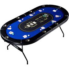 10 Player Poker Table 84 Blue Felt Top Folding Legs Armrest Drink Holders Black Poker Table Poker Poker Table Top