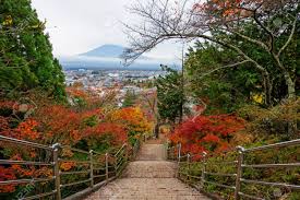Mt Fuji View From Stairway Of Chureito Pagoda At Autumn Fujiyoshida Stock Photo Picture And Royalty Free Image Image 49140708