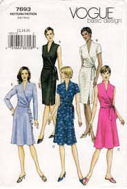 Sz 12 14 16 Vogue Dress Pattern 7693 Misses Raised Neck Mock Wrap Dress In Five Variations Strai Vogue Dress Patterns Wrap Dress Pattern Mock Wrap Dress
