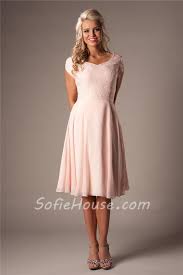 Modest A Line Sweetheart Short Sleeves Blush Pink Chiffon Lace Party Bridesmaid Dr Modest Bridesmaid Dresses Bridesmaid Dresses With Sleeves Bridesmaid Dresses