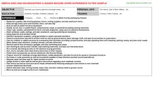 housekeeping cleaner cv resume sample