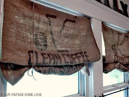 Our Vintage Home Love Inexpensive Window Treatments And A Giveaway Burlap Window Treatments Kitchen Blinds Coffee Sacks