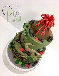 modelage en sucre volcan lave jungle dinosaures gateau personnalise anniversaire enfant coloriage dame et le clochard malais