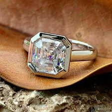 Fancy 1.38Ct Asscher Cut Moissanite Bezel 925 Sterling Silver Everyday Wear Ring | eBay