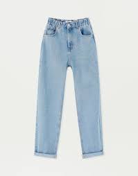 Look Calça Jeans Com Elastico Na Perna 25 99 Jeans Mom Fit Com Elastico Na Cintura Pull Bear Calca Jeans Para Gestantes Calca Jeans Com Elastico Looks Com Calca Jeans