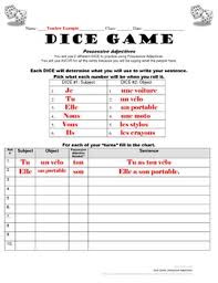 possessive adjectives practice in french dice game