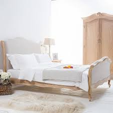 French Weathered Limed Oak Linen Upholstered Curved Bed King Size Grosvenor Furniture Curved Bed White Washed Oak French Style Bed