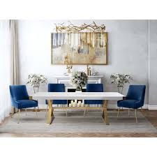 Beatrix Side Chair Navy Brushed Gold Base Gold Dining Room Rectangular Dining Table Dining Table Gold