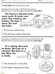Story Comprehension What S The Main Idea Main Idea Worksheet First Grade Reading Reading Main Idea