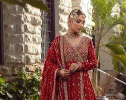 Image of Pakistani bridal lehenga red angarkha