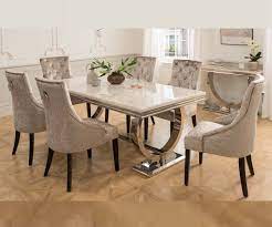 We did an outline for them, with both of them accomplishing the painting. Arianna Cream Marble Dining Set With 6 Velvet Chairs New Room Style