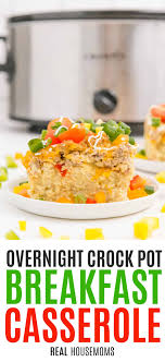 Start by pinching off pieces of crescent roll dough and placing them in a baking dish. Overnight Crockpot Breakfast Casserole Real Housemoms