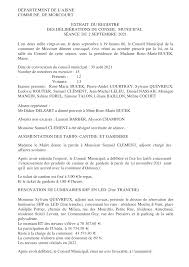 DÉPARTEMENT DE L'AISNE COMMUNE DE MORCOURT EXTRAIT DU REGISTRE DES  DÉLIBÉRATIONS DU CONSEIL MUNICIPAL SÉANCE DU 2 SEPTEMB