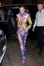 Gigi hadid is making the pajama jumpsuit happen. Jacket Gigi Hadid Model Blazer Colorful Fashion Week Versace Wheretoget
