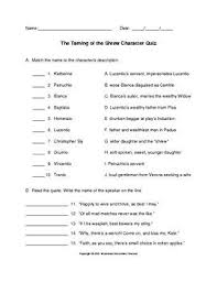 The Taming Of The Shrew Character Quiz With Key Grades 9 12
